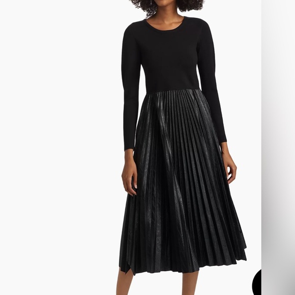 Elie Tahari leather The Amalia Pleated Mixed Media Sweater Dress
Color black - Picture 7 of 13